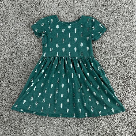Cat & Jack Dress Girls 5T Green White Short Sleeve Tiered Cotton Blend READ - Picture 2 of 12